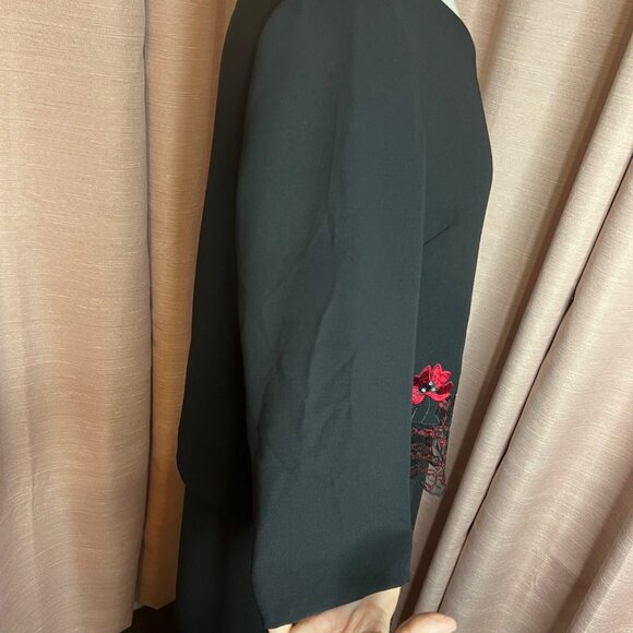 VTG Clues Collections 14P Black Midi Dress Floral Embroidery  Simi to Formal Y2K - Picture 8 of 14